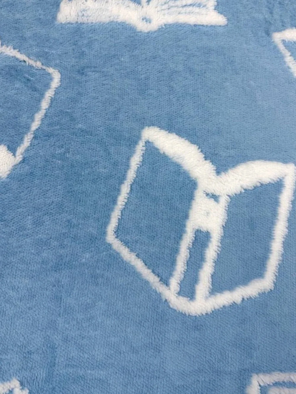New! Blue & White Book-Print Plush Throw Blanket, 50”x60”